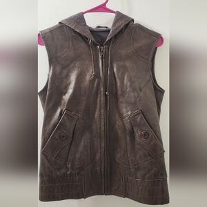 Brown‎ Leather Hooded Vest